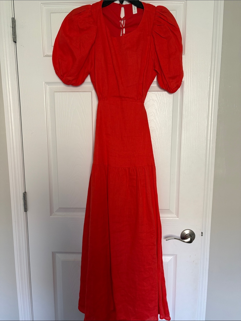 Kivari Red Maxi Dress with Statement Puff Sleeves